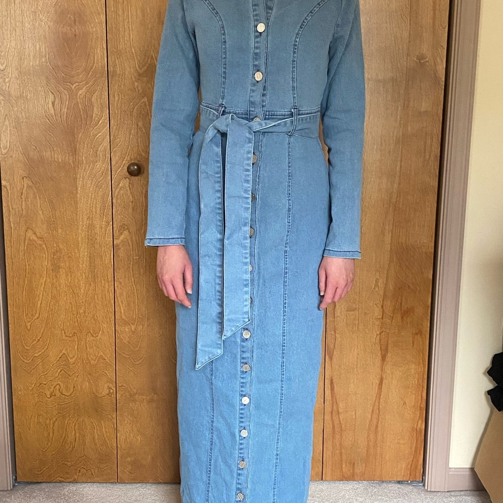 Fashion Nova Blue Denim Maxi Dress